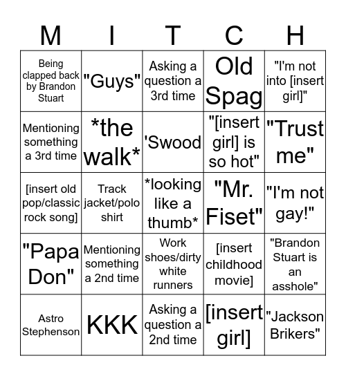 Mitch Bingo Card