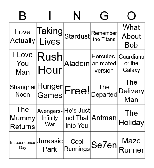 Movies we like! Bingo Card