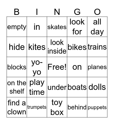 Play Time Bingo Card