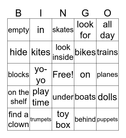 Play Time Bingo Card