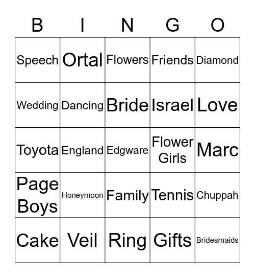 Ortal's Henna Party Bingo Card