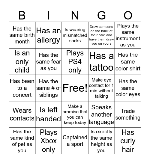 Human Bingo Card