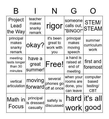 Faculty Meeting BINGO Card