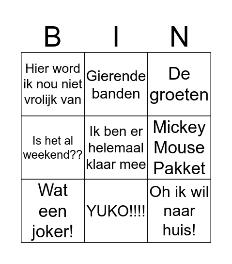 Van der Sman Bingo Card