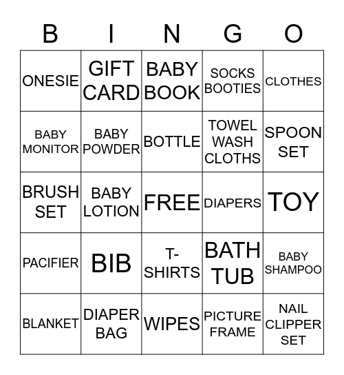 BABY SHOWER BINGO  Bingo Card