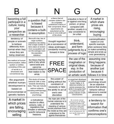Human Science Vocab  Bingo Card