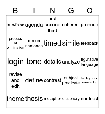 ELA BINGO Card