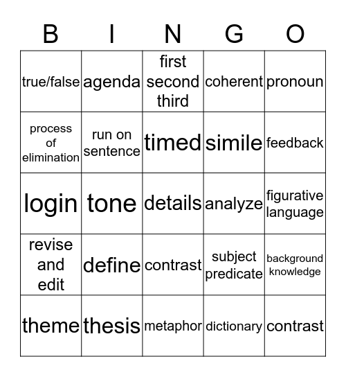 ELA BINGO Card