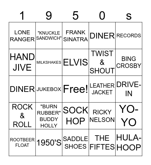 50's THROWBACK Bingo Card