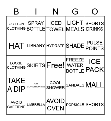 STAY COOL IN THE SUMMER Bingo Card