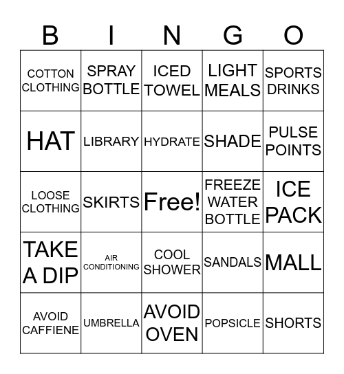 STAY COOL IN THE SUMMER Bingo Card