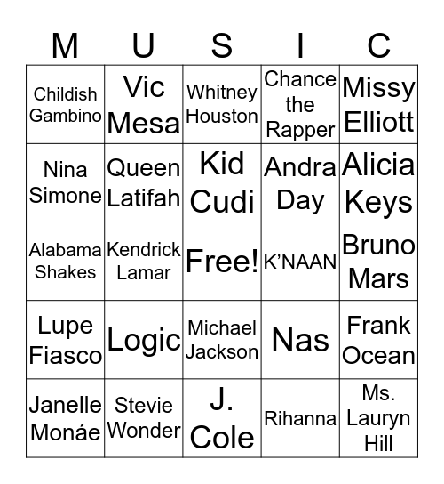 Juneteenth Music Bingo Card