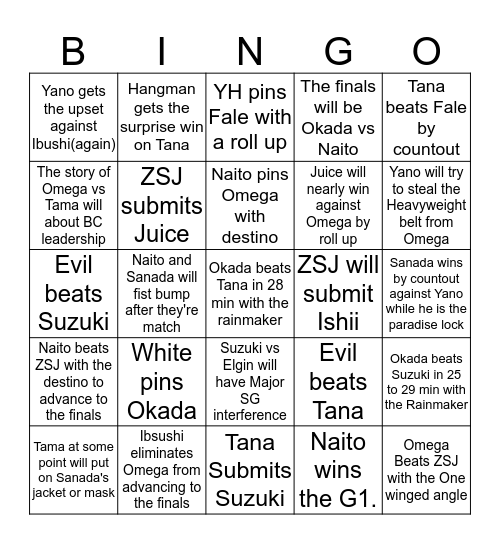 G1 Climax 28 Bingo Card