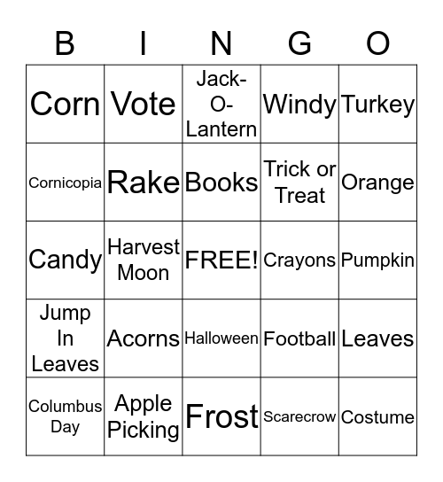 Fall Bingo Card
