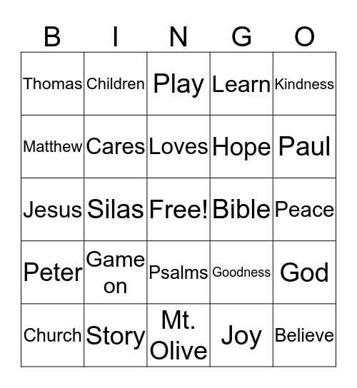 Mt. Olive Missionary Baptist Church  Bingo Card
