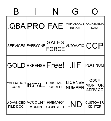 Quickbooks Bingo  Bingo Card