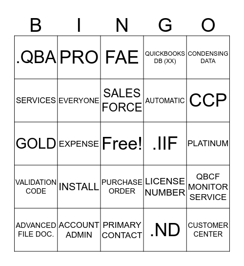 Quickbooks Bingo  Bingo Card