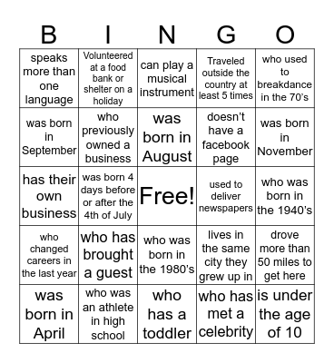 Holzapfel Reunion Bingo Card