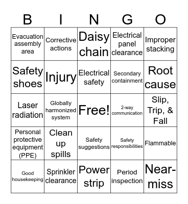 Safety Bingo Card