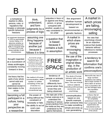 Human Science Vocab  Bingo Card