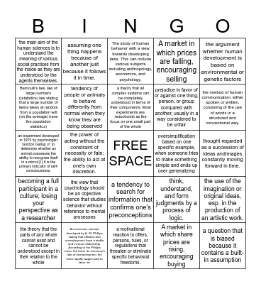Human Science Vocab  Bingo Card