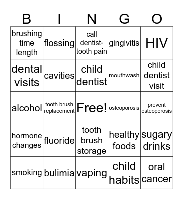 oral care Bingo Card