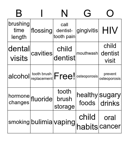 oral care Bingo Card