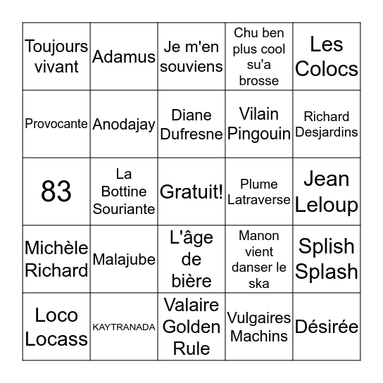 Québec Bingo Card