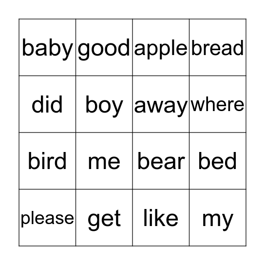 Sight Words Bingo Card