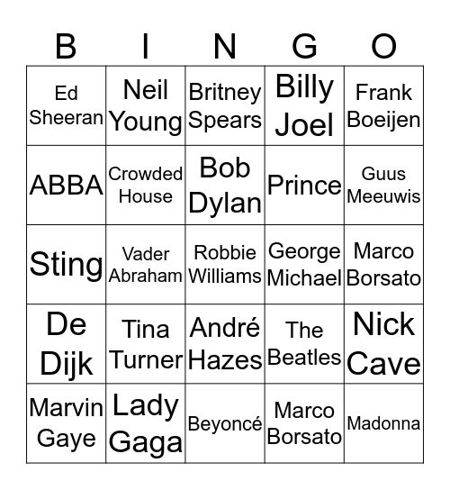 Journamuziek Kruisbestuivingbingo Card