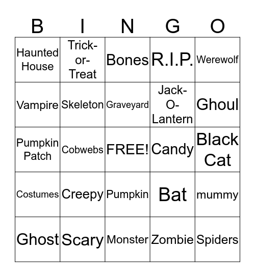 Halloween Bingo Card