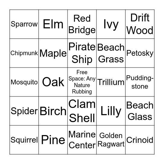 Take A Hike Bingo Card