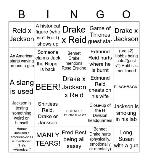 Ripper Street Bingo Card