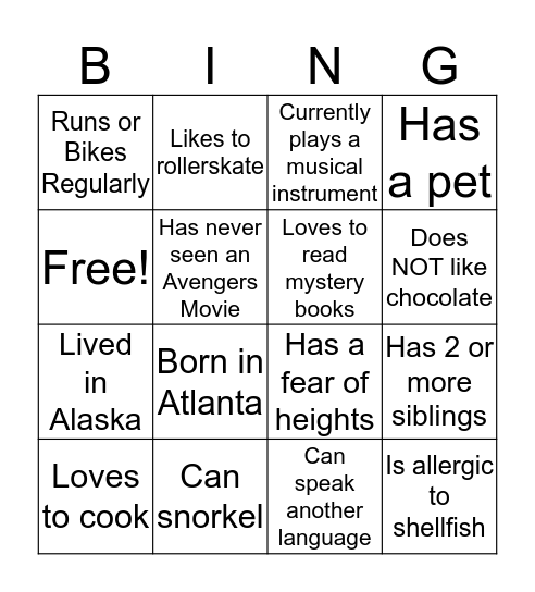 BING Bingo Card