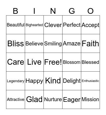 postive words Bingo Card