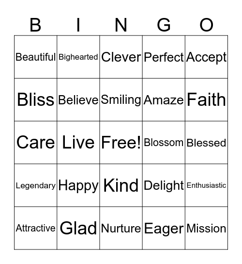 postive words Bingo Card