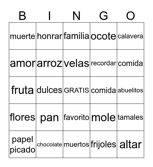 Dia de los Muertos Bingo Card