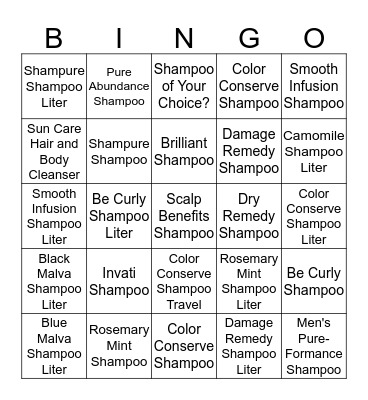 AVEDA Shampoo Bingo Card