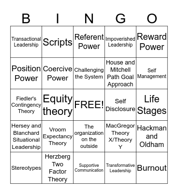 Organization Theory Bingo!! Bingo Card