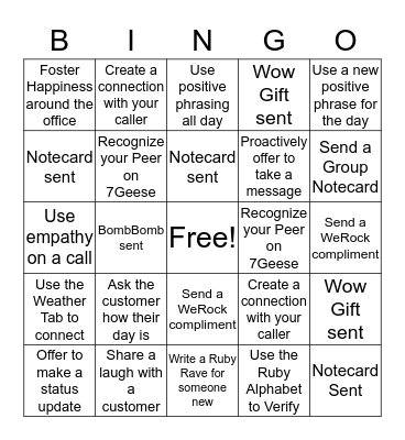 Creating Connections Bingo Card