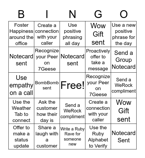 Creating Connections Bingo Card