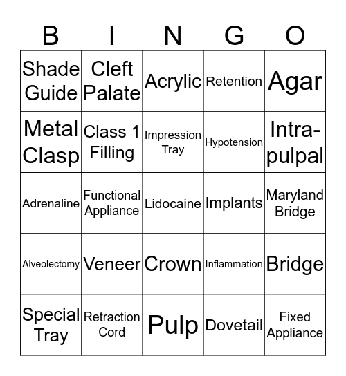 Dental Bingo! Bingo Card