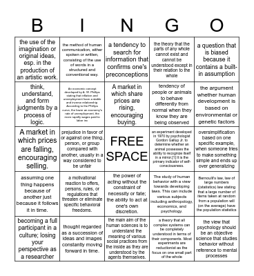 Human Science Vocab  Bingo Card
