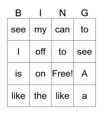 BEGINNING SIGHT WORDS Bingo Card