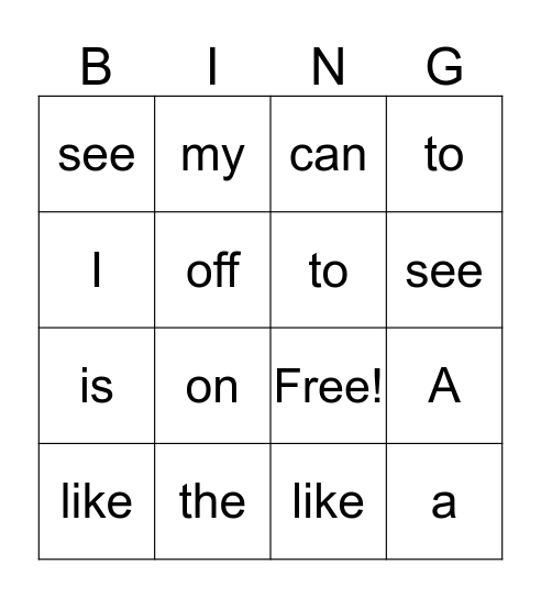 BEGINNING SIGHT WORDS Bingo Card
