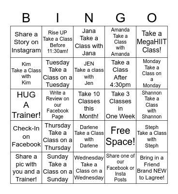 Body by Lagree! Bingo Card