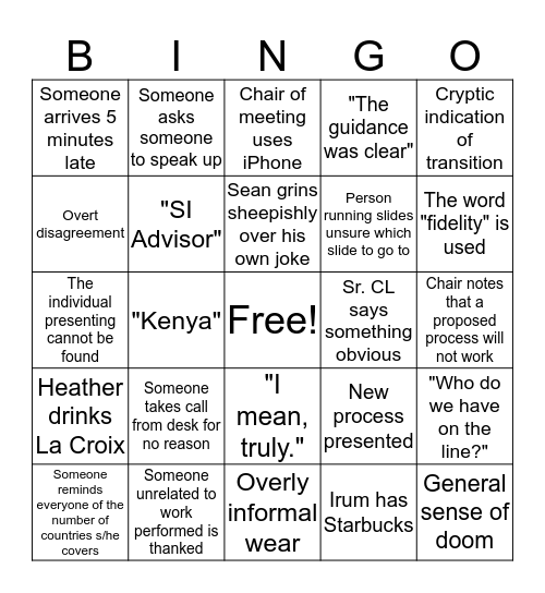 Chairs Meeting Bingo Card