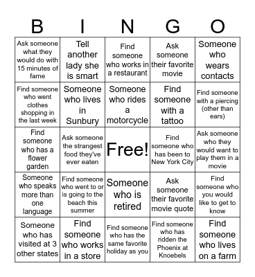 GETTING TO KNOW YOU Bingo Card