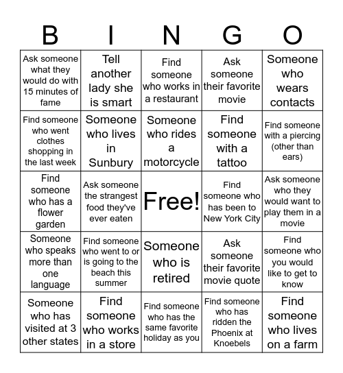 GETTING TO KNOW YOU Bingo Card