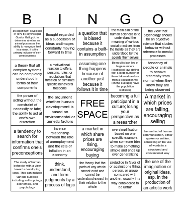 Human Science Bingo Card